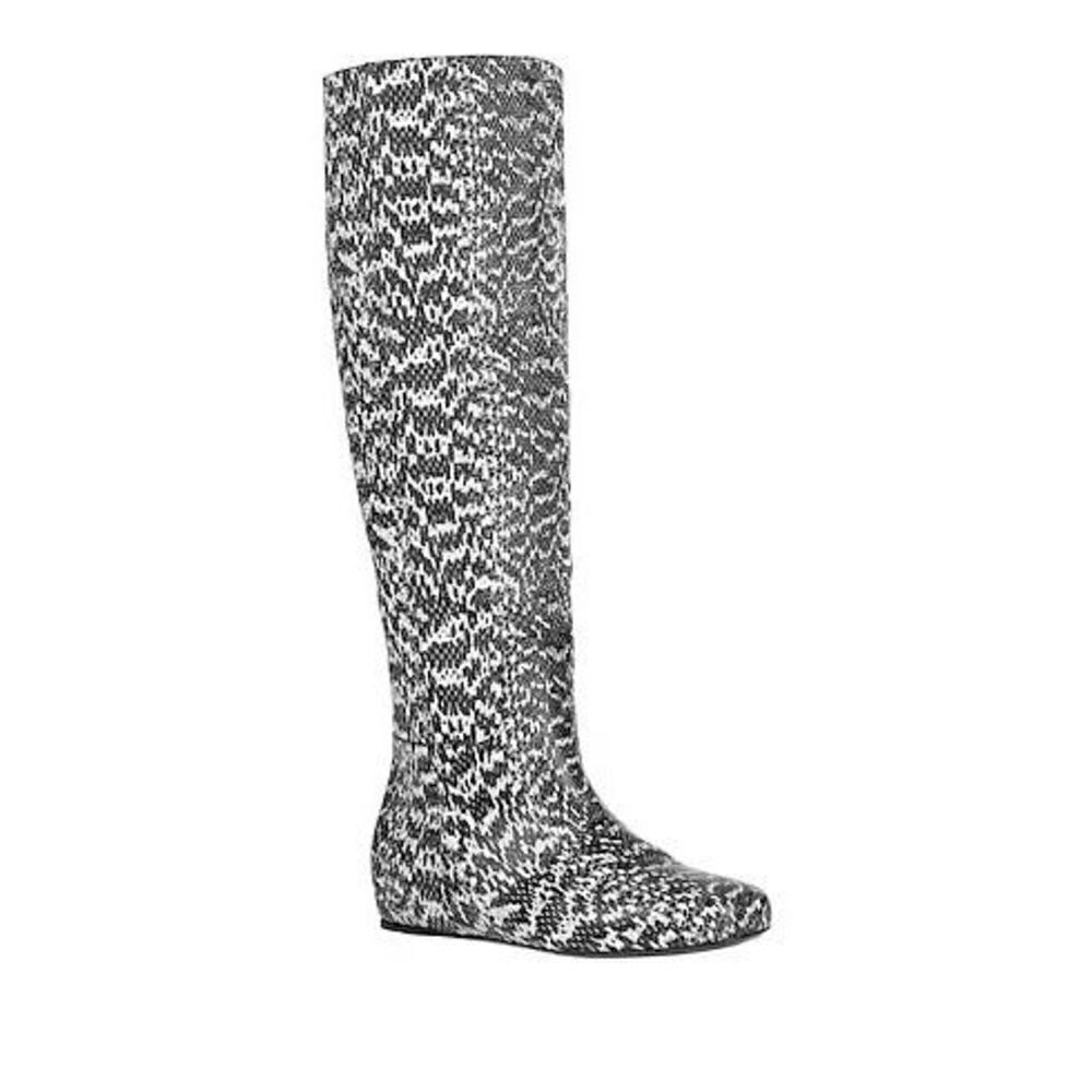New Longchamp Leather Knee High Boots In Black/White